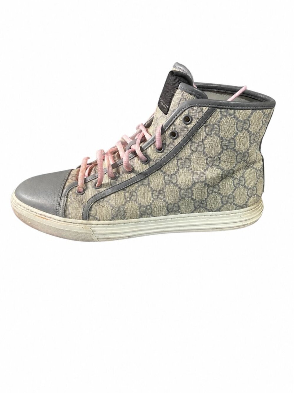 Gucci GG Supreme High Top Sneakers Beige Pink Canvas Leather Men’s Size 9.5